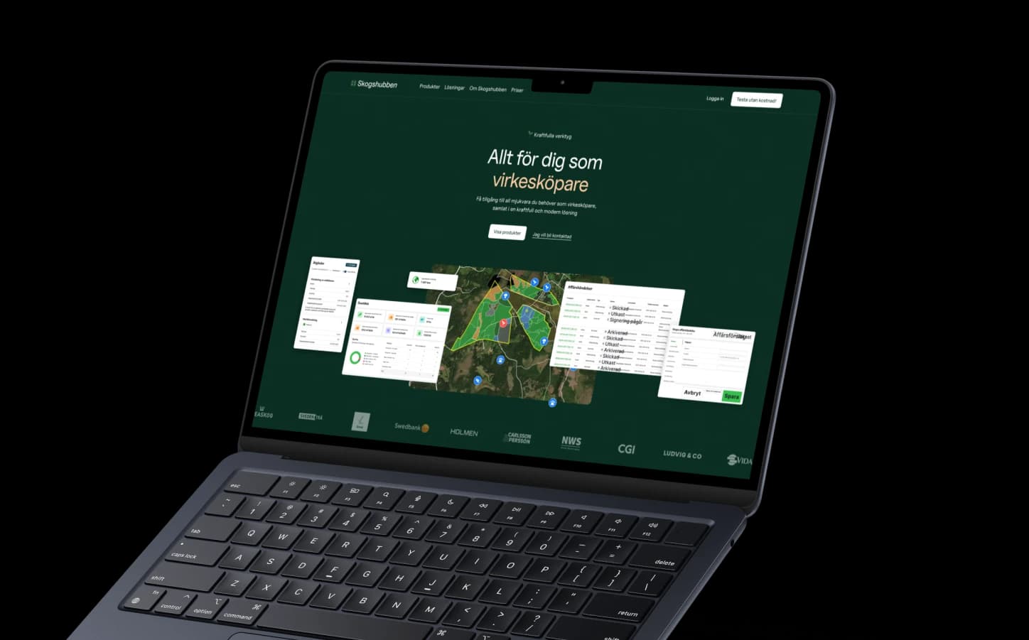 En laptop som visar Skogshubbens hemsida